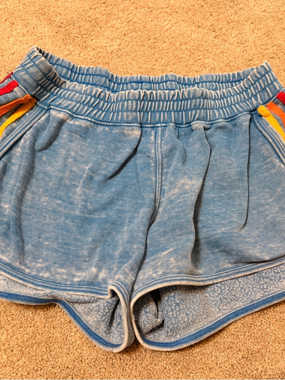 Aviator Nation Light Blue Women's Shorts with Rainbow Trim